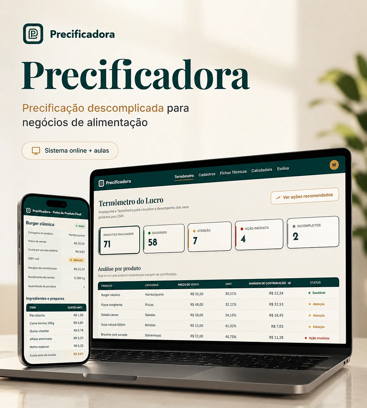 Precificadora — ferramenta para calcular custo e preço de venda de produtos alimentícios