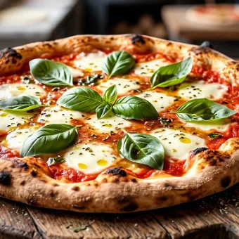 Pizza margherita assada — exemplo de produto de pizzaria